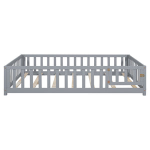 English Elm Full Full Size Floor Platform Bed with Safety Fence and Door, Montessori Toddler Frame with Slats, Sturdy Pine Construction for Secure Sleep and Playtime Grey 77.76 L x 17.52 W x 6.3 H W1716132148