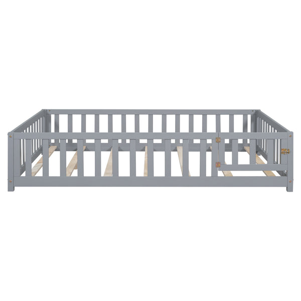 English Elm Full Full Size Floor Platform Bed with Safety Fence and Door, Montessori Toddler Frame with Slats, Sturdy Pine Construction for Secure Sleep and Playtime Grey 77.76 L x 17.52 W x 6.3 H W1716132148