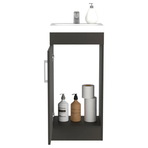 English Elm Bathroom Jozz Vanity Sink Cabinet Black – Compact Particle Board, Metal Handle, Single Door, Shelf, Durable Design B092S00065