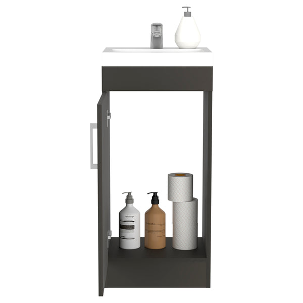 English Elm Bathroom Jozz Vanity Sink Cabinet Black – Compact Particle Board, Metal Handle, Single Door, Shelf, Durable Design B092S00065