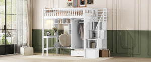 English Elm Twin Loft Bed with Integrated Desk Wardrobe Bookshelf and Storage for Kids Rooms LT100668AAK