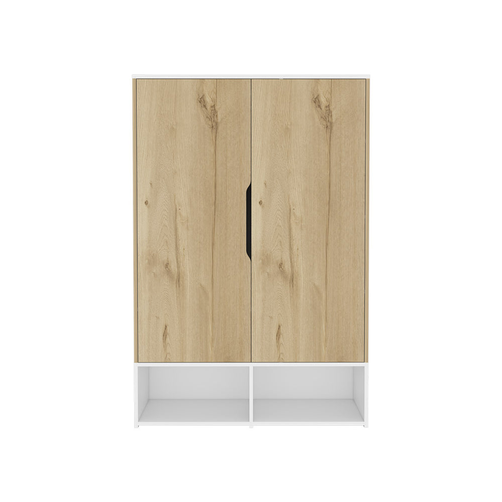English Elm Armoire Barletta Light Oak/White Double-Door Wardrobe with Hanging Rod, 5 Shelves & Open Storage B092S00057