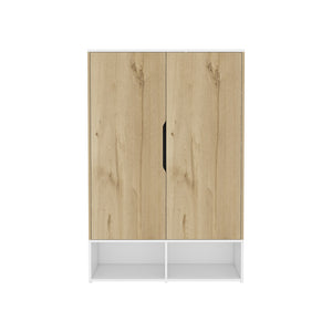 English Elm Armoire Barletta Light Oak/White Double-Door Wardrobe with Hanging Rod, 5 Shelves & Open Storage B092S00057
