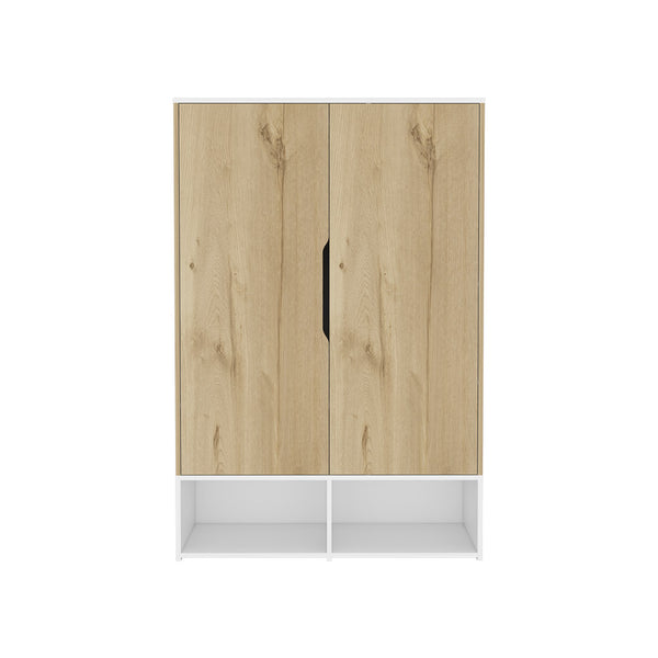 English Elm Armoire Barletta Light Oak/White Double-Door Wardrobe with Hanging Rod, 5 Shelves & Open Storage B092S00057