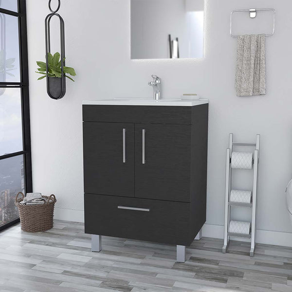 English Elm Single Bathroom Vanity Mayorca Black – 29.5" Superior Top, Double Door Cabinet, Four Legs, Durable Finish B092S00077