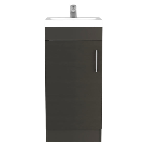 English Elm Bathroom Jozz Vanity Sink Cabinet Black – Compact Particle Board, Metal Handle, Single Door, Shelf, Durable Design B092S00065