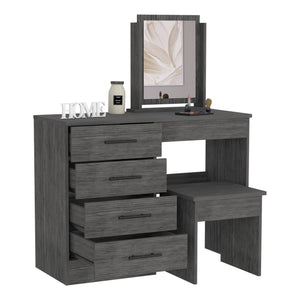 English Elm Makeup Roxx Dressing Table in Smokey Oak Gray with Mirror, Stool & 4 Drawers — Durable Particleboard B092S00119