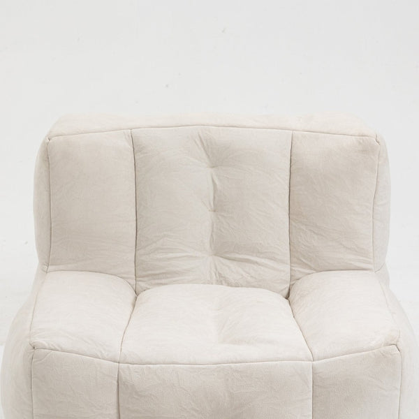 English Elm Fluffy Velvet Bean Bag Lounge Chair with Ottoman Memory Foam Adult Bedroom Seating White W1996131041