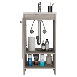 English Elm Bathroom Vanity Poket Light Gray Particle Board Cabinet 17.7x33.5in Compact One-Door Storage, Easy Assemble B092S00108