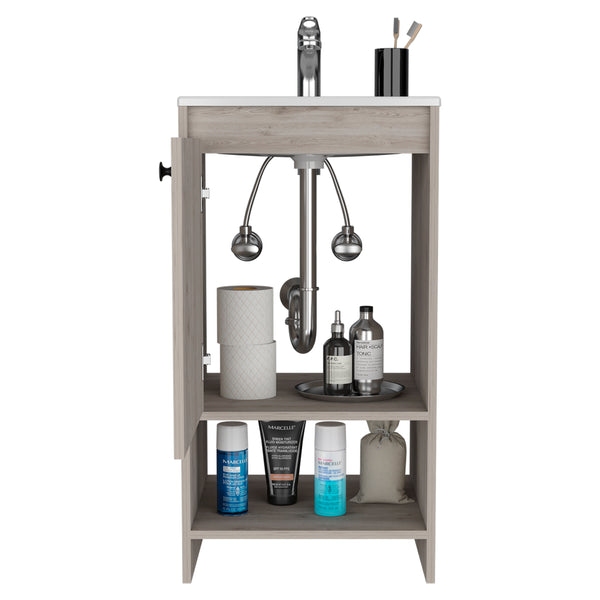 English Elm Bathroom Vanity Poket Light Gray Particle Board Cabinet 17.7x33.5in Compact One-Door Storage, Easy Assemble B092S00108