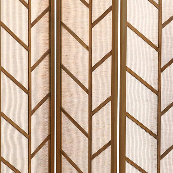 English Elm Walnut Jute & Pine 3-Panel Foldable Screen — Linen Panels, Rustic Privacy Room Divider, 70.25"H (98) B062P145491