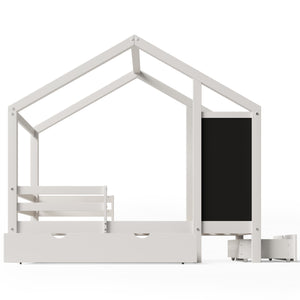 English Elm Twin House Bed with Chalkboard, Built-In Drawers & 350lb Capacity, Pine/Plywood Twin Loft Style AA20571415W