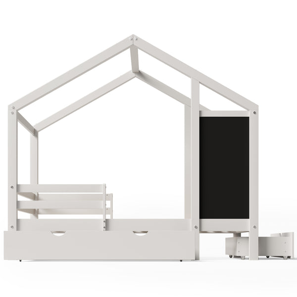 English Elm Twin House Bed with Chalkboard, Built-In Drawers & 350lb Capacity, Pine/Plywood Twin Loft Style AA20571415W