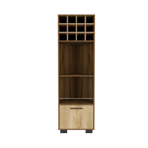 English Elm Corner Bar Cabinet Cataluña Multicolor Mahogany/Aged Oak – 12 Wine Cubbies, Cup Rack, Shelves, Drawer, Durable Finish B092S00038