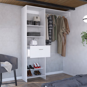 English Elm 150 Closet System British White Bedroom Organizer - 5 Shelves, Drawer & Metal Rod, Durable Particleboard 155.6cm B092S00027