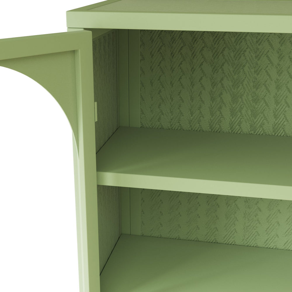 English Elm 27.56"Glass Modern Two-Door Wall Cabinet Green with Tempered Glass, Three-Tier Storage & Woven Detail W757135228
