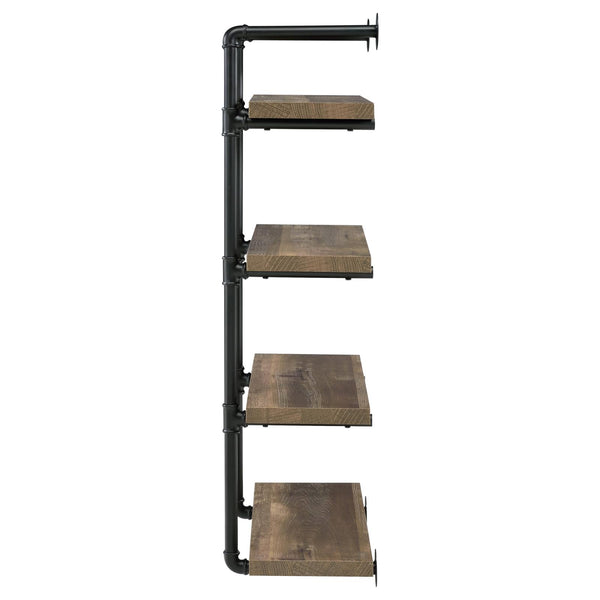 English Elm Black Industrial Rustic Oak 4-Tier Wall Shelf - Pipe-Frame Floating Display for Photos, Books, Cabin Decor B062P145690