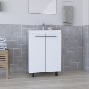 English Elm Floor Cabinet Oxnard White Bathroom Vanity with Drop-In High-Resin Sink, 23.8" Wide, Durable PB Build B092S00096