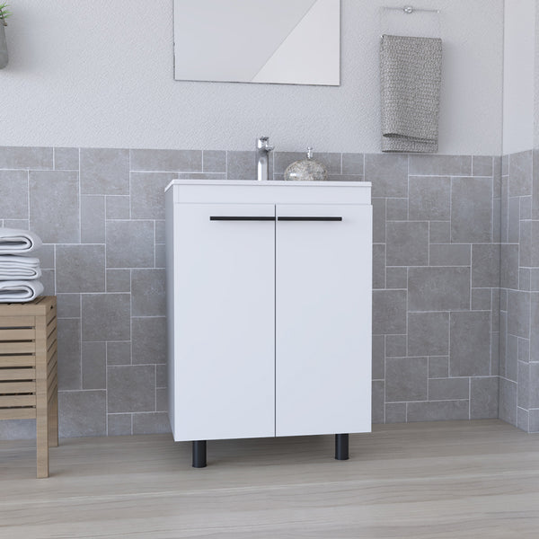 English Elm Floor Cabinet Oxnard White Bathroom Vanity with Drop-In High-Resin Sink, 23.8" Wide, Durable PB Build B092S00096
