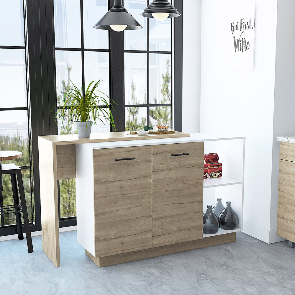 English Elm Kitchen Kitchen Island Ohio White & Light Oak Accent Table – Modern Storage Island with Shelves, Durable Particleboard Finish B092S00091
