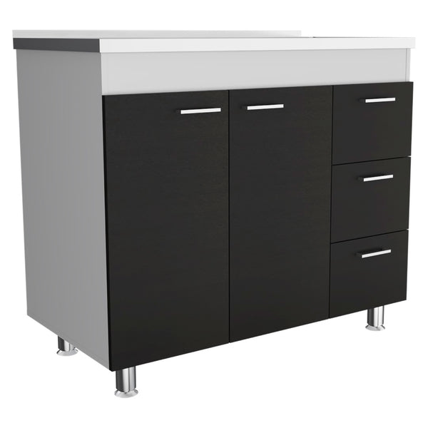 English Elm Utility Sink Cabinet Freestanding Stainless Steel Basin White Farmhouse Storage B092S00067
