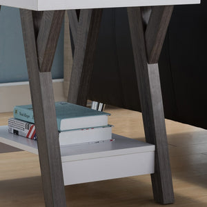 English Elm Modern White End Table with Bottom Shelf Storage, Chair Side Accent Table for Living Room Decor (97) B107131301