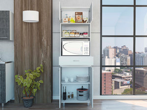 English Elm Microwave Cabinet Madison White – 39" Kitchen Storage with Top Appliance Surface, Shelves & Doors B092S00072