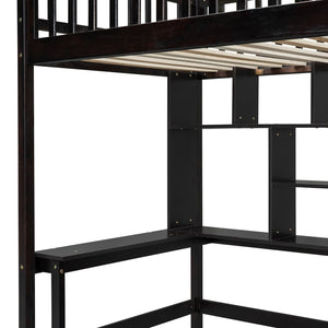 English Elm Twin Loft Bed with Integrated Desk Wardrobe Bookshelf and Storage for Kids Rooms Espresso LT100668AAP