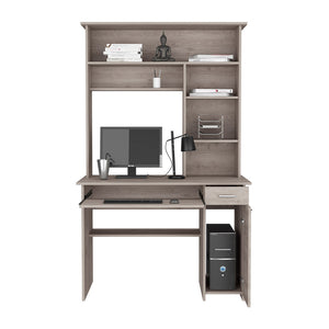 English Elm Computer Desk Acequia Light Gray with Hutch, Spacious Shelves, Durable Particle Board, 43.3"W Surface B092S00139