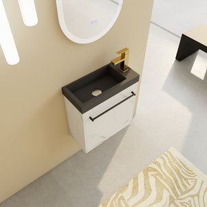 English Elm 20'' Floating Wall-Mounted Vanity with Resin Sink, Soft-Close Door & Open Shelves for Compact Baths White+Black W999P143207