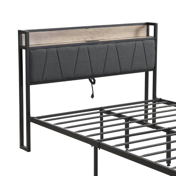 English Elm Queen Upholstered Platform Bed Steel Frame Usb Charging Under Bed Storage Modern W311133408