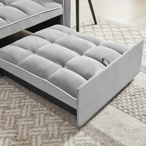 English Elm Three-in-one velvet sofa bed chair convertible recliner ottoman sleeper with tufted luxury comfort and support Grey W1359137376