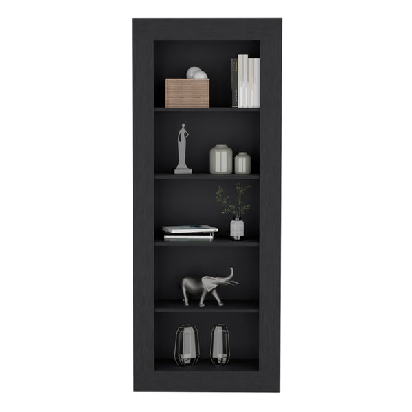 English Elm Bookcase Wray 5-Tier Black Office Shelf - Sturdy Particle Board Display Unit for Books & Decor, 73" tall B092S00161