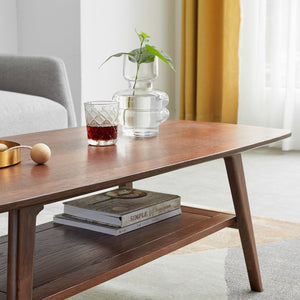 English Elm Center Table Solid Oak Wood Coffee Table With Two-Tier Storage, Walnut Finish, Easy Assembly, 80 Cm W1283P146707