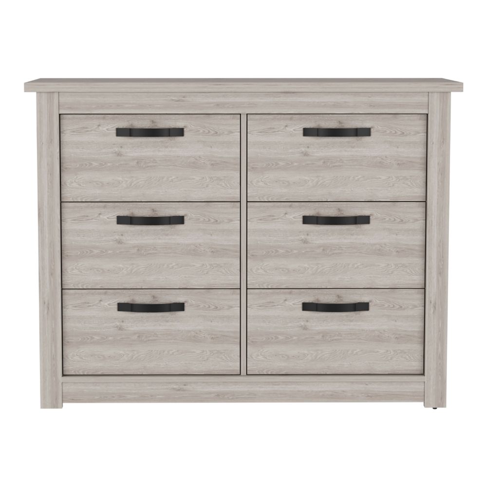 English Elm 6 Drawer Double Dresser Toret Light Gray – Spacious 6-Drawer Bedroom Chest, Durable Particleboard, Metal Hardware B092S00131