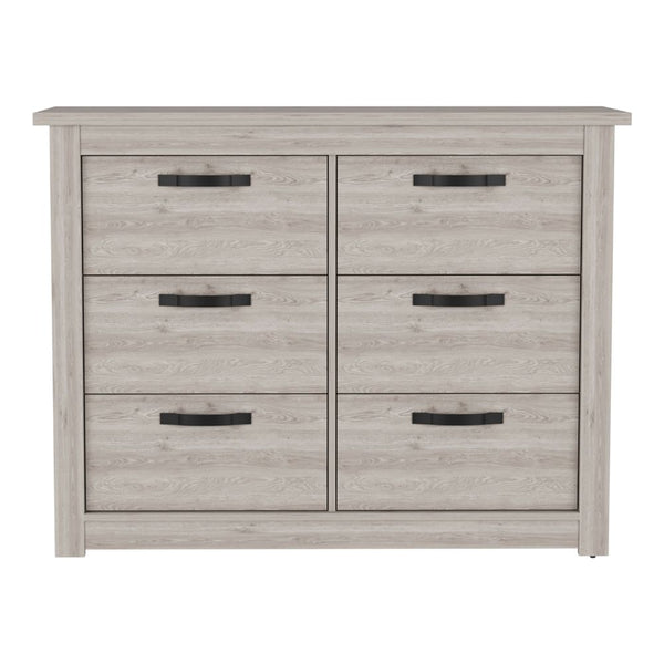 English Elm 6 Drawer Double Dresser Toret Light Gray – Spacious 6-Drawer Bedroom Chest, Durable Particleboard, Metal Hardware B092S00131
