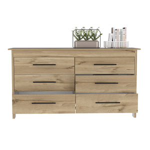 English Elm 6 Drawer Double Dresser Wezz Light Oak White – Durable Particleboard, Black Metal Pulls & Smooth All-Metal Glides B092S00142