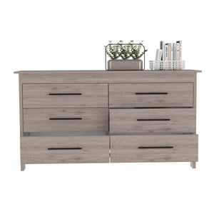 English Elm 6 Drawer Double Dresser Wezz Light Gray - Durable Particleboard, Black Metal Pulls, Smooth Gliders, 31.7" H B092S00141
