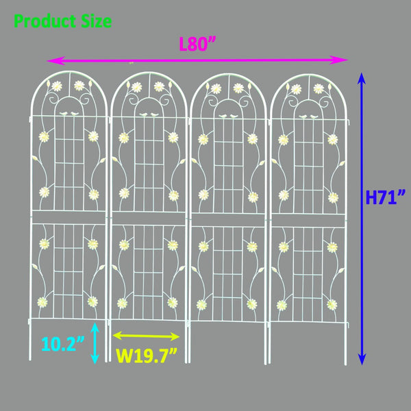 English Elm 4 Pack Ornamental Steel Garden Trellises Rustproof Climbing Plant Outdoor Support Panels Cream White W1586135958