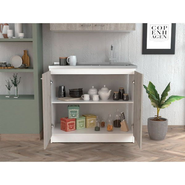 English Elm Utility Sink Cabinet Stainless Steel Basin Freestanding Farmhouse Storage Unit B092S00130