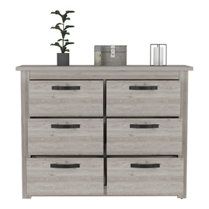 English Elm 6 Drawer Double Dresser Toret Light Gray – Spacious 6-Drawer Bedroom Chest, Durable Particleboard, Metal Hardware B092S00131