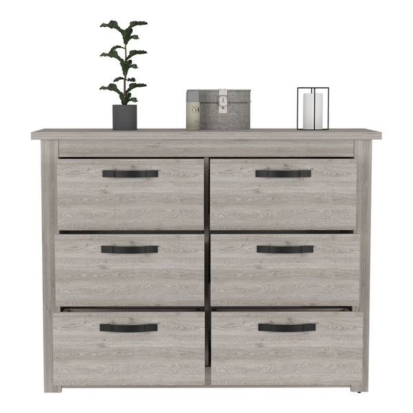English Elm 6 Drawer Double Dresser Toret Light Gray – Spacious 6-Drawer Bedroom Chest, Durable Particleboard, Metal Hardware B092S00131