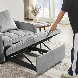 English Elm Three-in-one velvet sofa bed chair convertible recliner ottoman sleeper with tufted luxury comfort and support Grey W1359137376