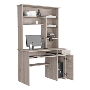 English Elm Computer Desk Acequia Light Gray with Hutch, Spacious Shelves, Durable Particle Board, 43.3"W Surface B092S00139