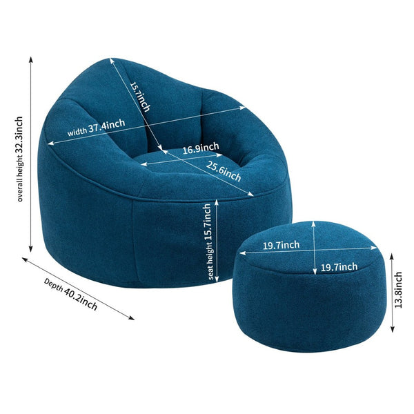 English Elm Bedding Foam Filled Bean Bag Chair with Footrest for Lounge and Reading Rooms W1996130769