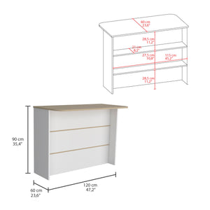 English Elm Kitchen Bar Dayton Light Oak Kitchen Island with 47.2" Workstation, Dual-Tier Shelves, Mobile Durable Design B092S00172