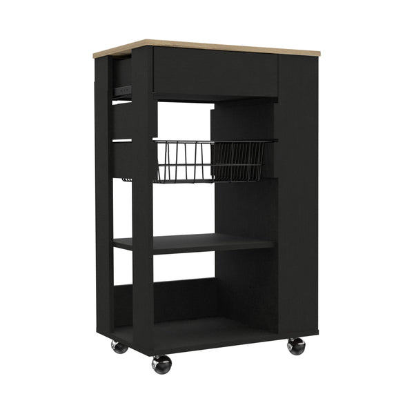 English Elm Kitchen Cart Sonex Black & Light Oak – Compact Mobile Kitchen Island with Drawer, Rack, Shelves & Casters B092S00124