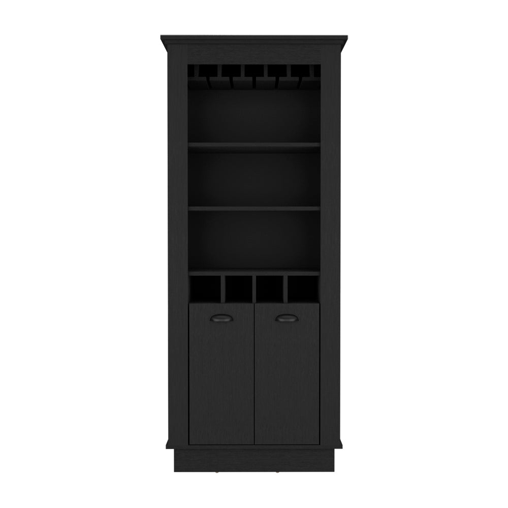 English Elm Bar Cabinet Provo Modern Black Wine Showcase with 4 Racks, 10-Glass Stemware Storage & Shelves, Durable Finish B092S00164