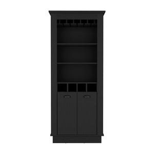 English Elm Bar Cabinet Provo Modern Black Wine Showcase with 4 Racks, 10-Glass Stemware Storage & Shelves, Durable Finish B092S00164