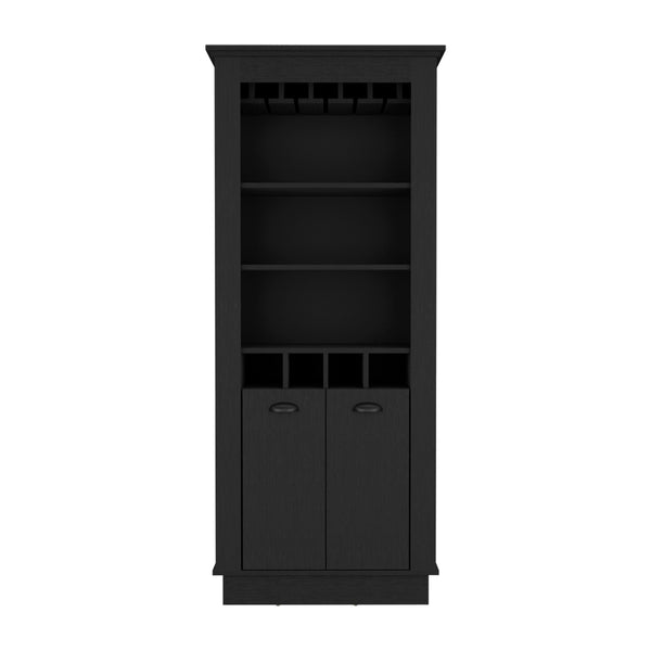 English Elm Bar Cabinet Provo Modern Black Wine Showcase with 4 Racks, 10-Glass Stemware Storage & Shelves, Durable Finish B092S00164